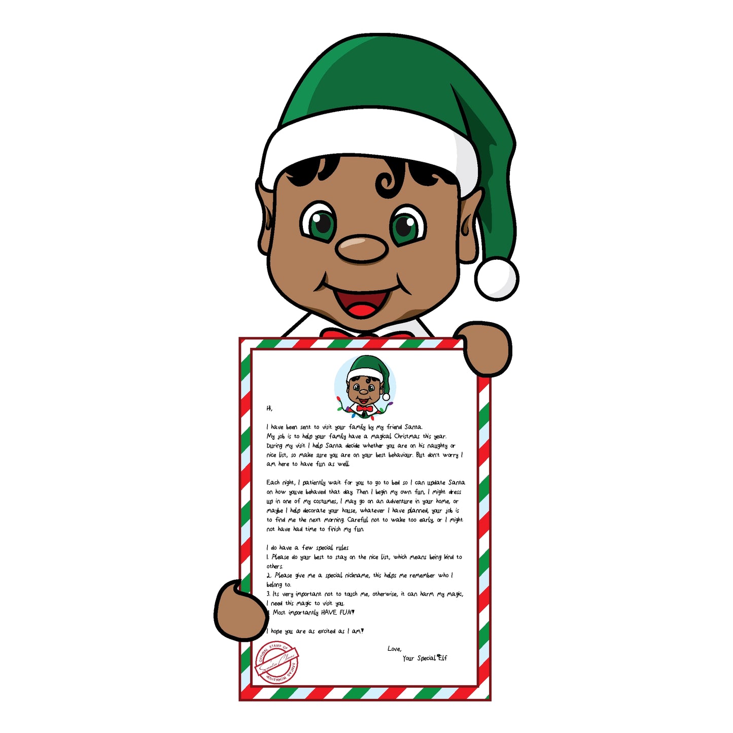 black hair elf holding arrival letter clipart
