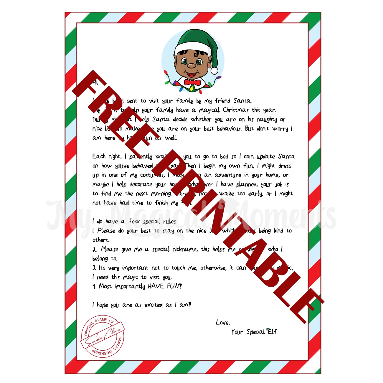 Free printable arrival letter - Boy Black Hair elf