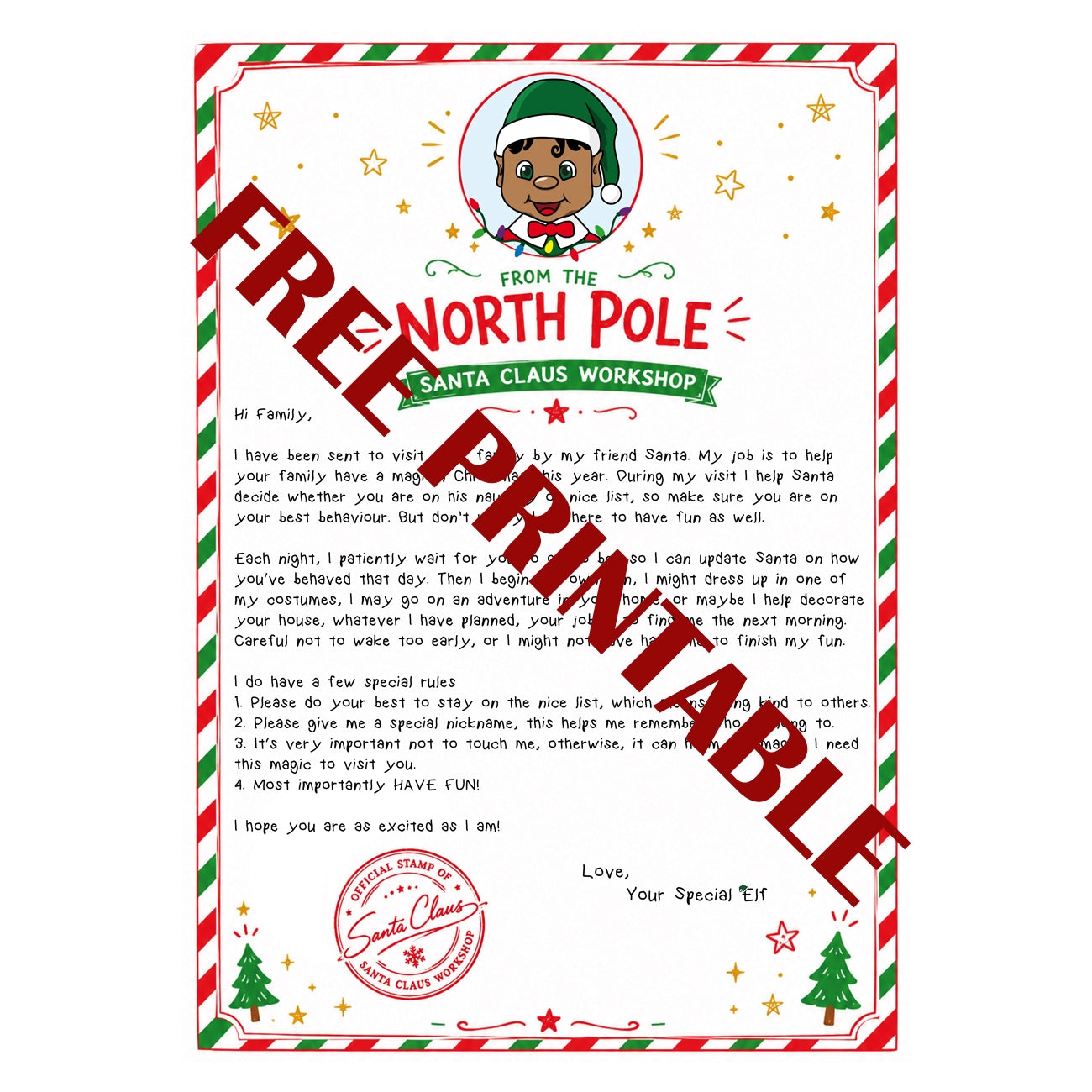 Free printable arrival letter - Boy Black Hair elf