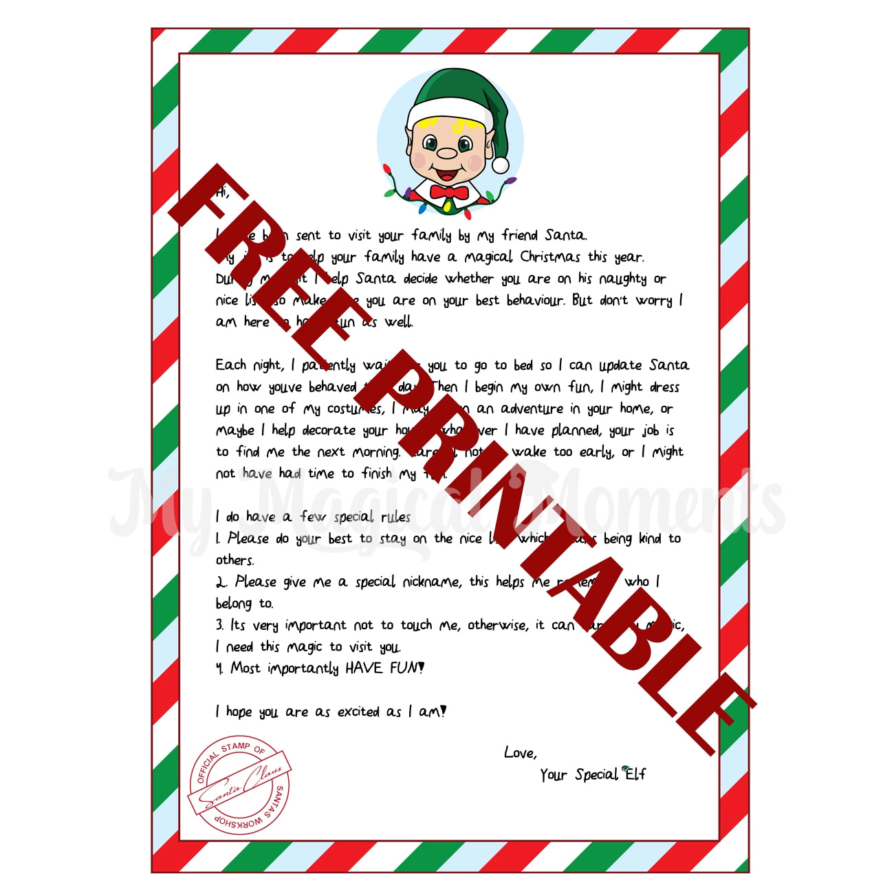 Free printable arrival letter - Boy Blonde Hair elf