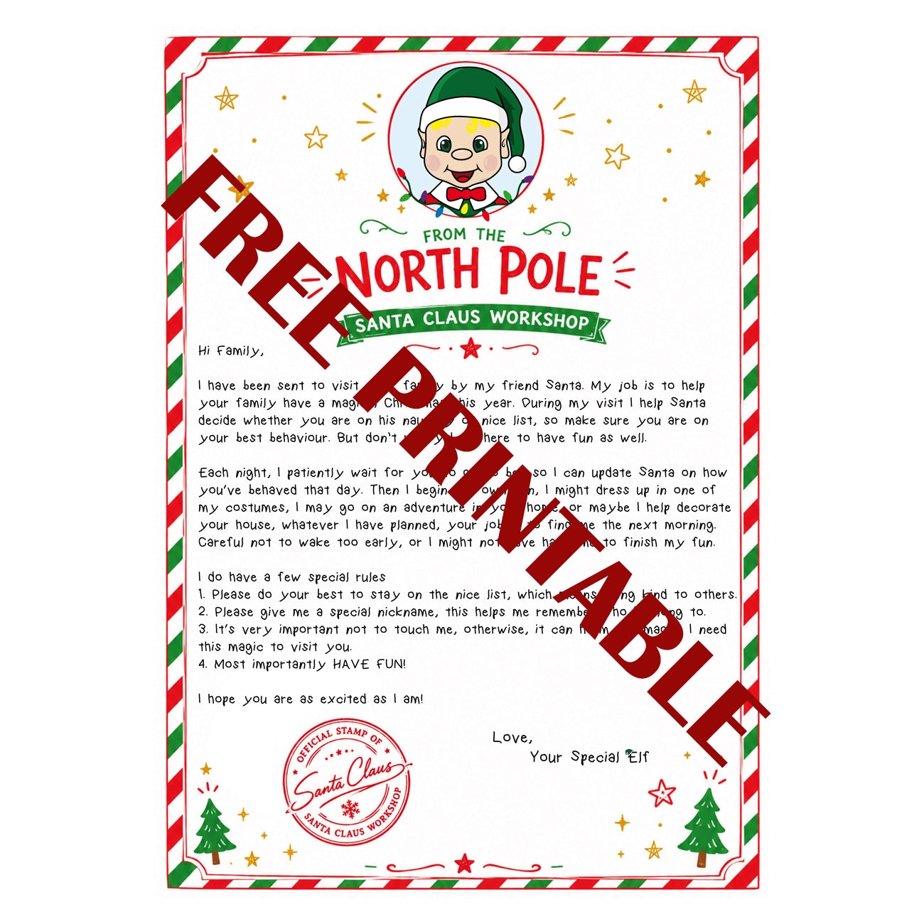 Free printable arrival letter - Boy Blonde Hair elf