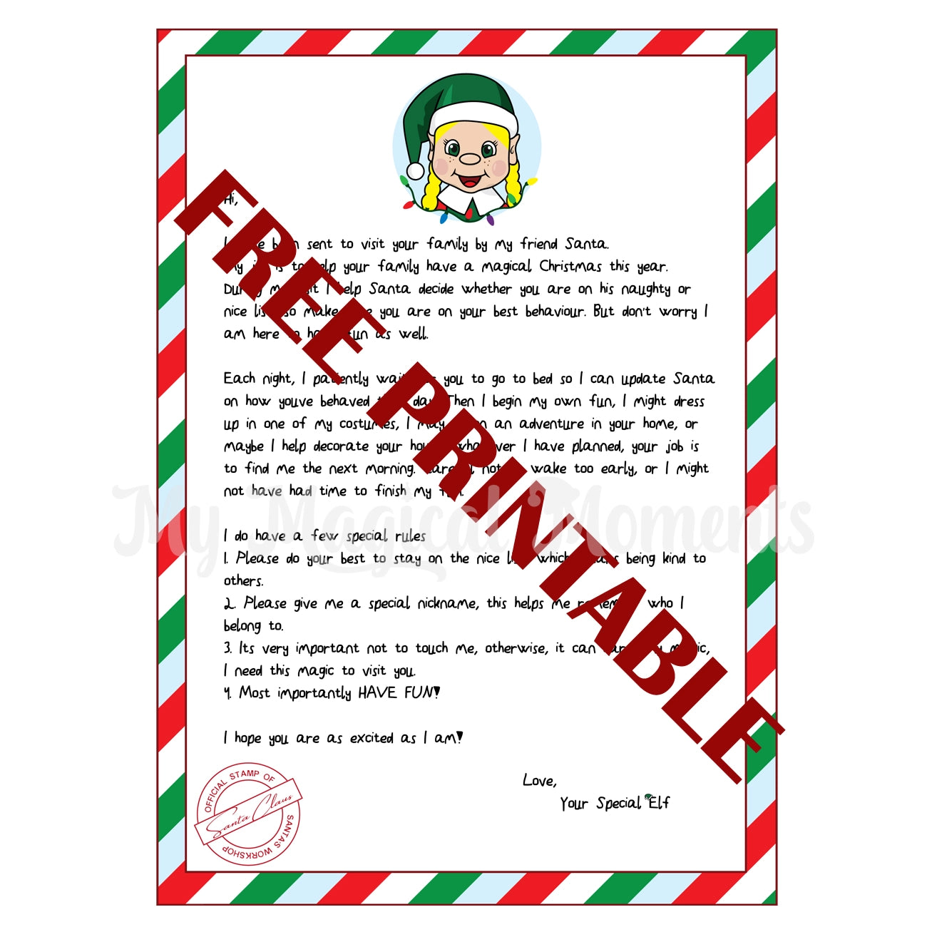 Free printable arrival letter - Girl Blonde Hair elf