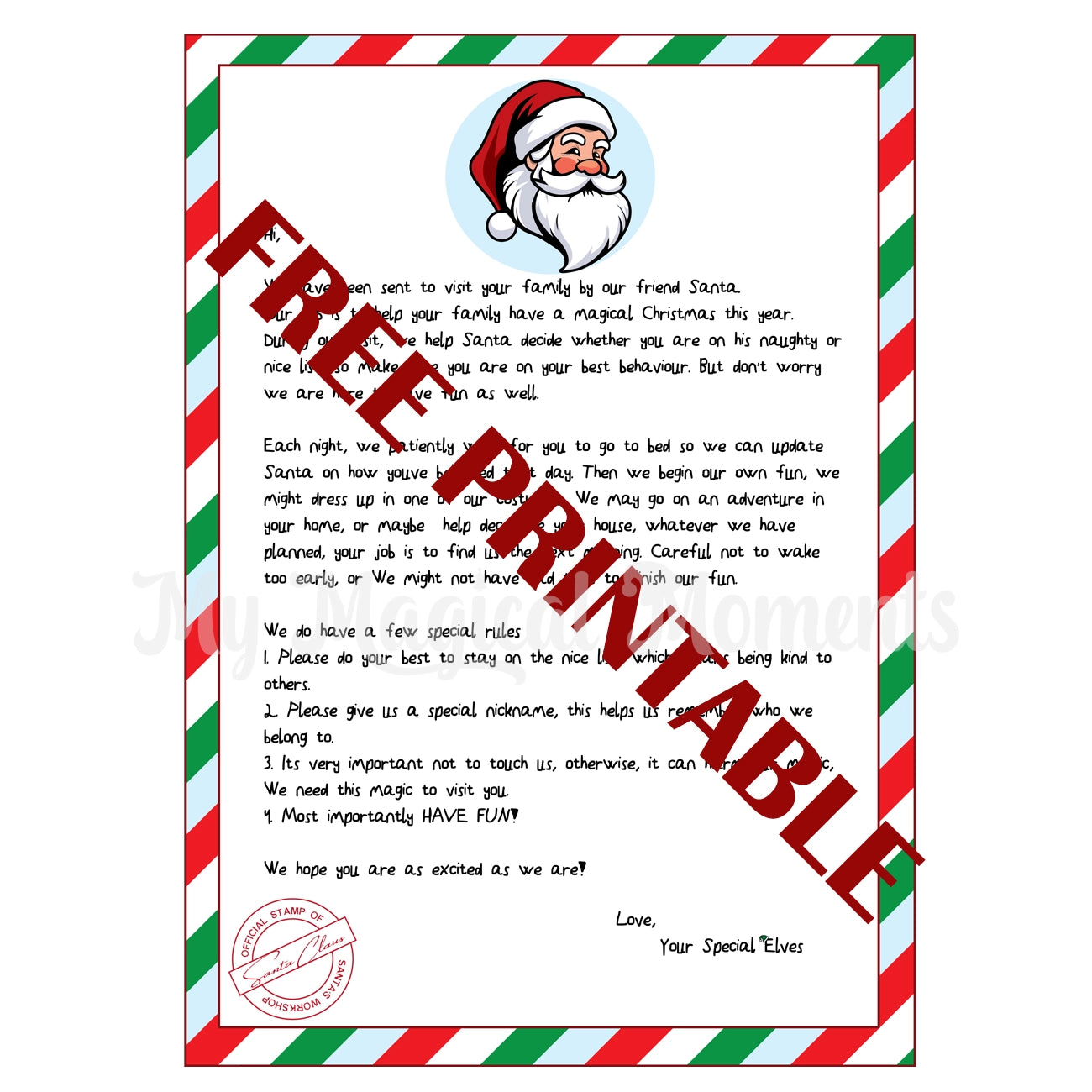 Free Elves Printable Arrival Letter