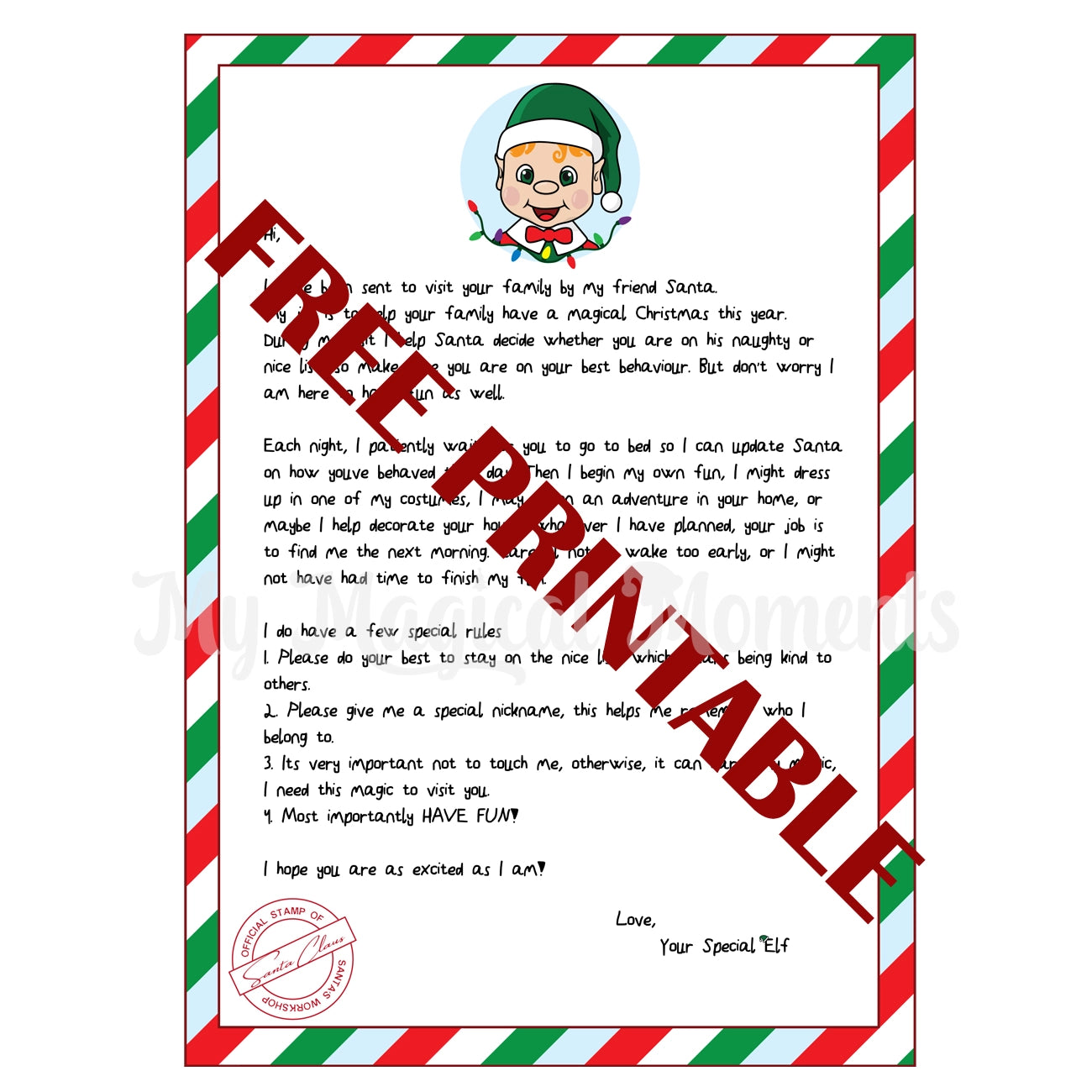 Free printable arrival letter - Boy Orange Hair elf