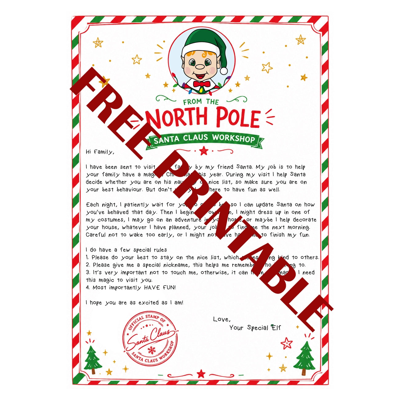 Free printable arrival letter - Boy Orange Hair elf