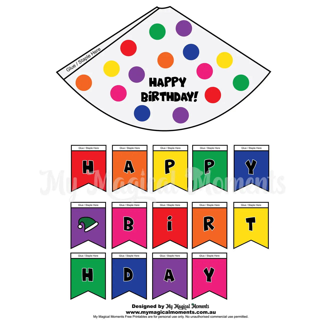 Elf Birthday Party Printable Birthday hat and banner