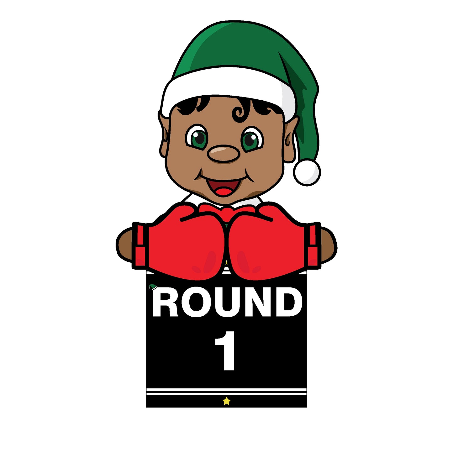 Elf dressed as a boxer holding a round one sign clipart