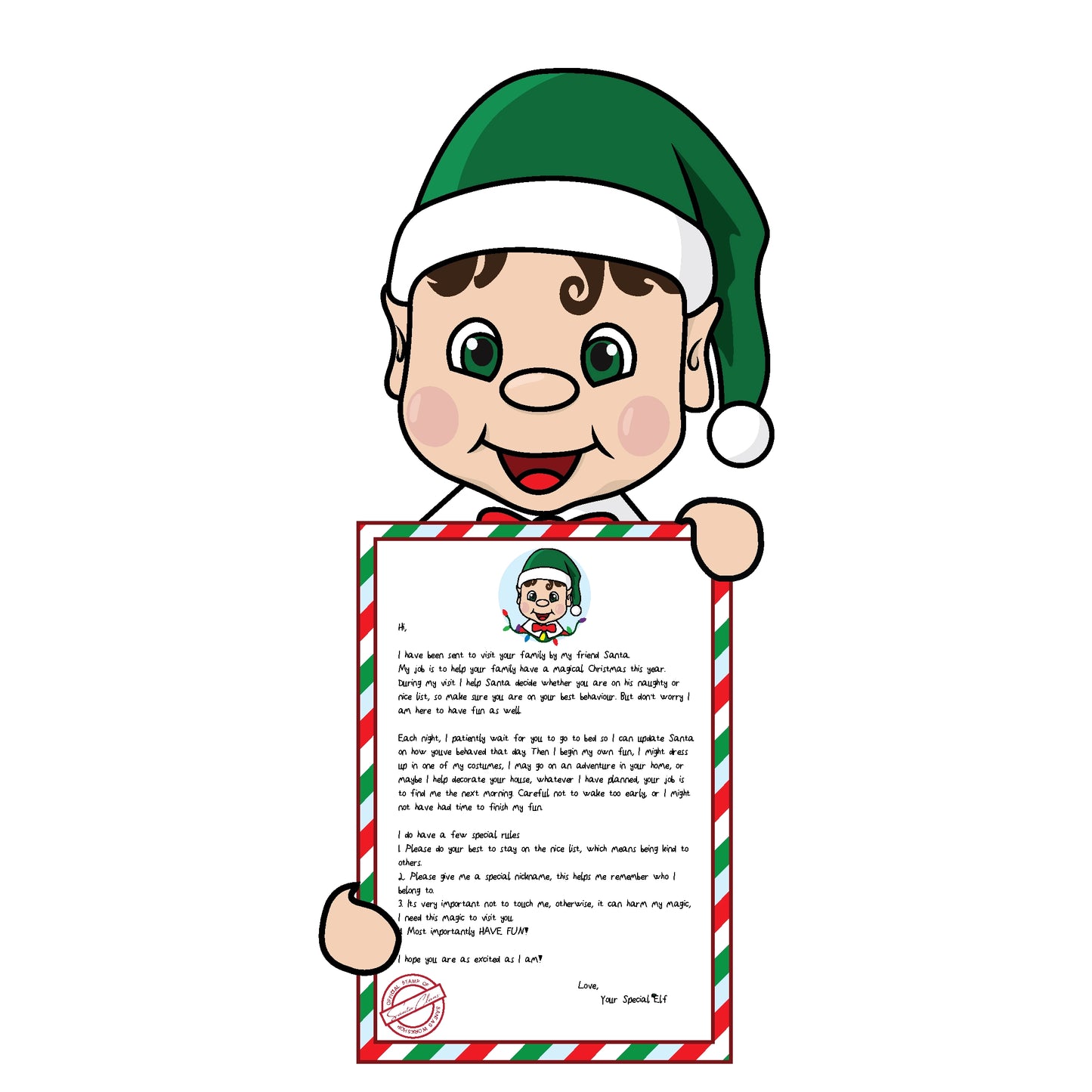 Brown hair elf holding arrival letter clipart
