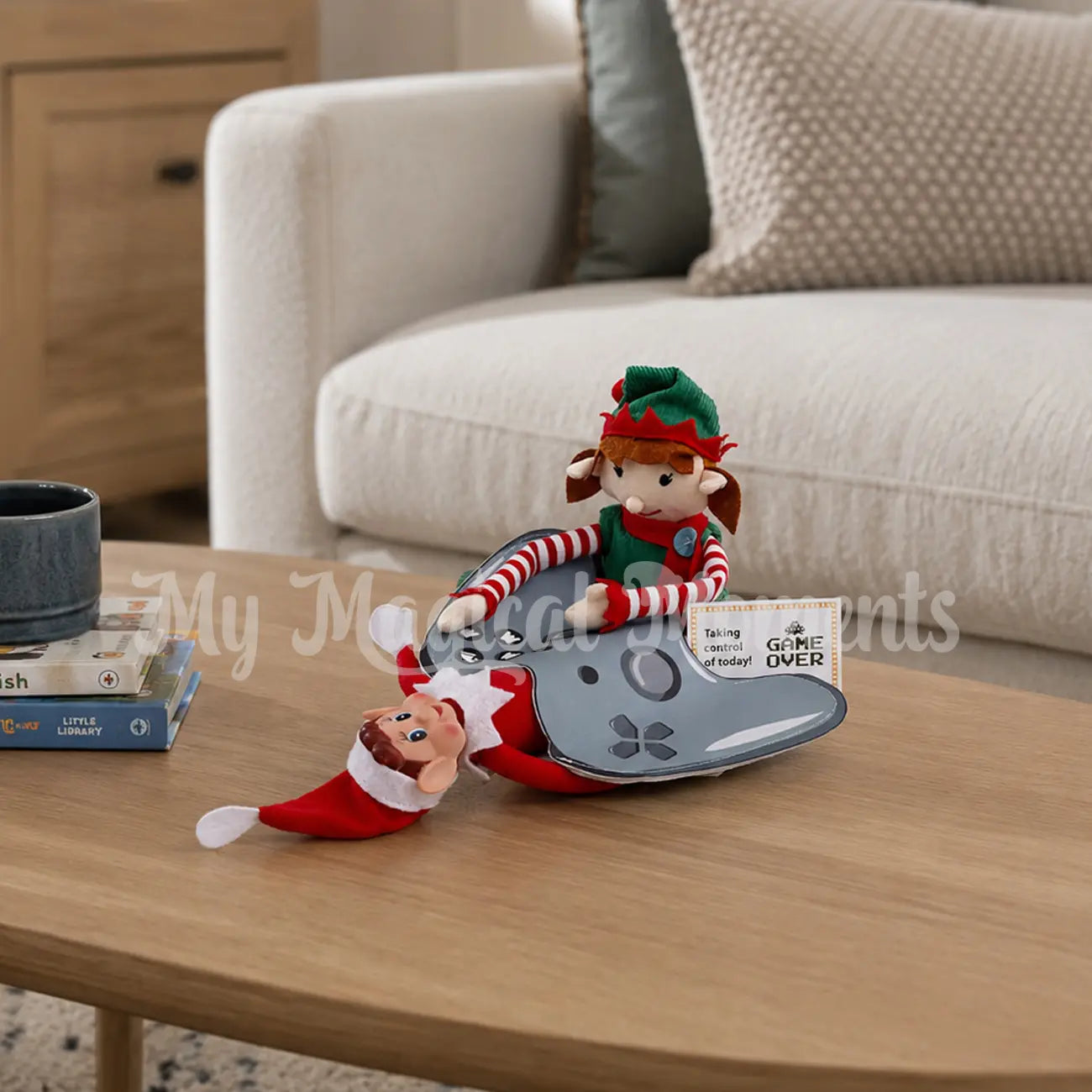 Elves playing with a game controller elf outfit
