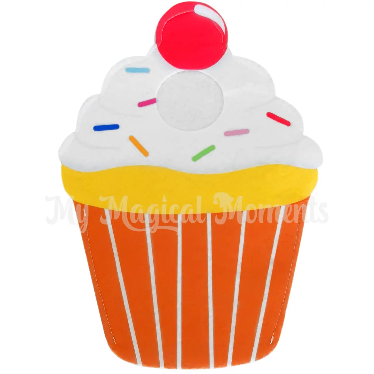 elf cupcake costume with red cherry, vanilla icing and sprinkles