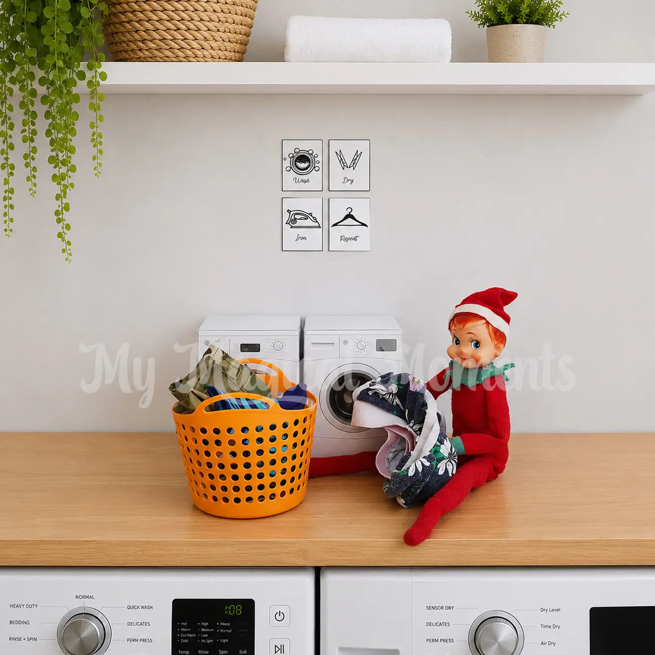 elf doing laundry with printable washing machine