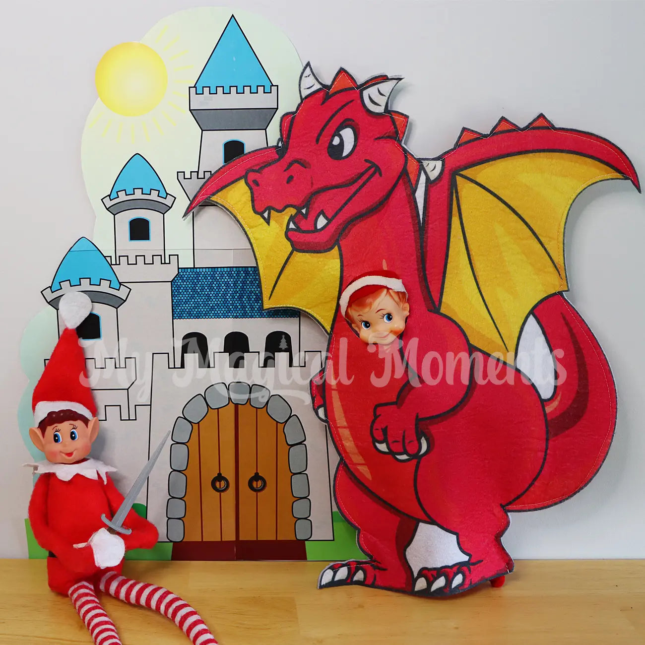 Elf Holding a sword battling off a dragon dressed elf