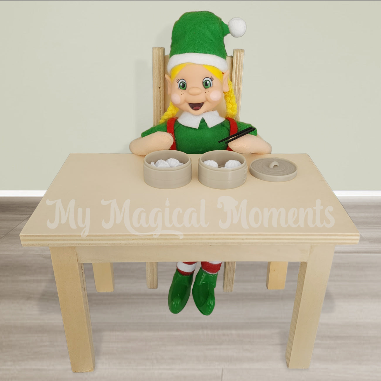 Elf With Blonde Hair eating dumplings