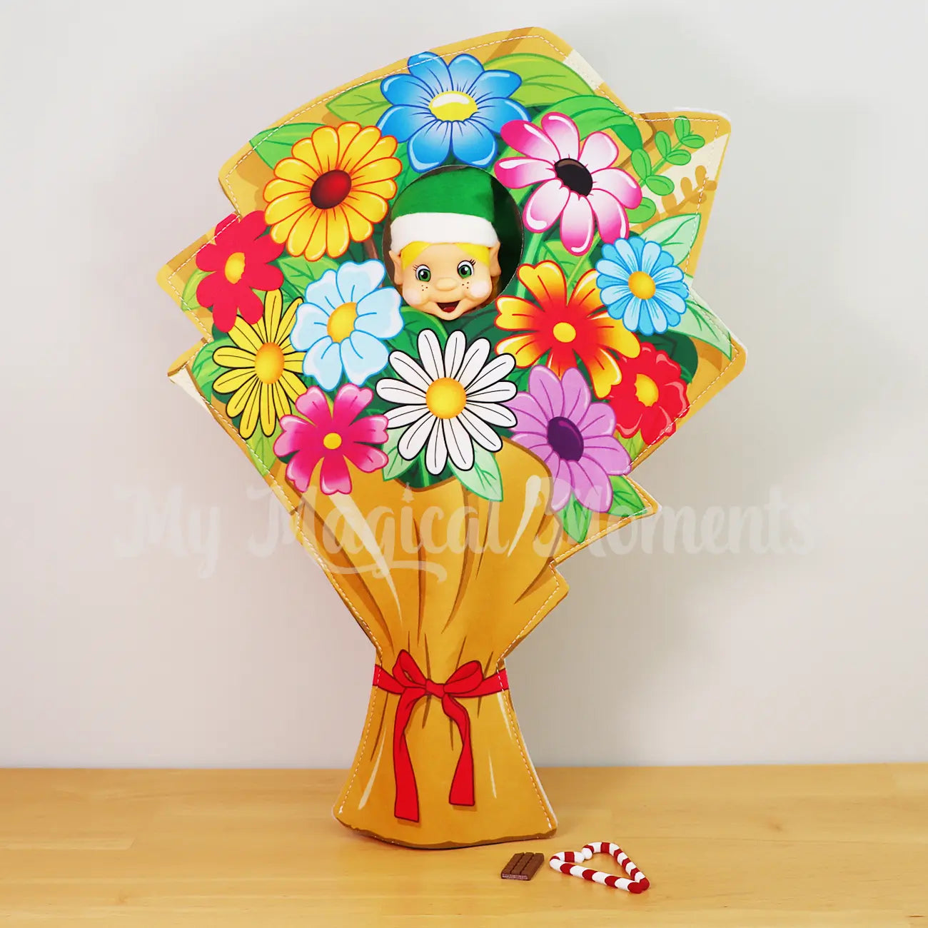 Blonde Hair My Elf Friends Bouquet of flowers costume with mini chocolate and candy canes