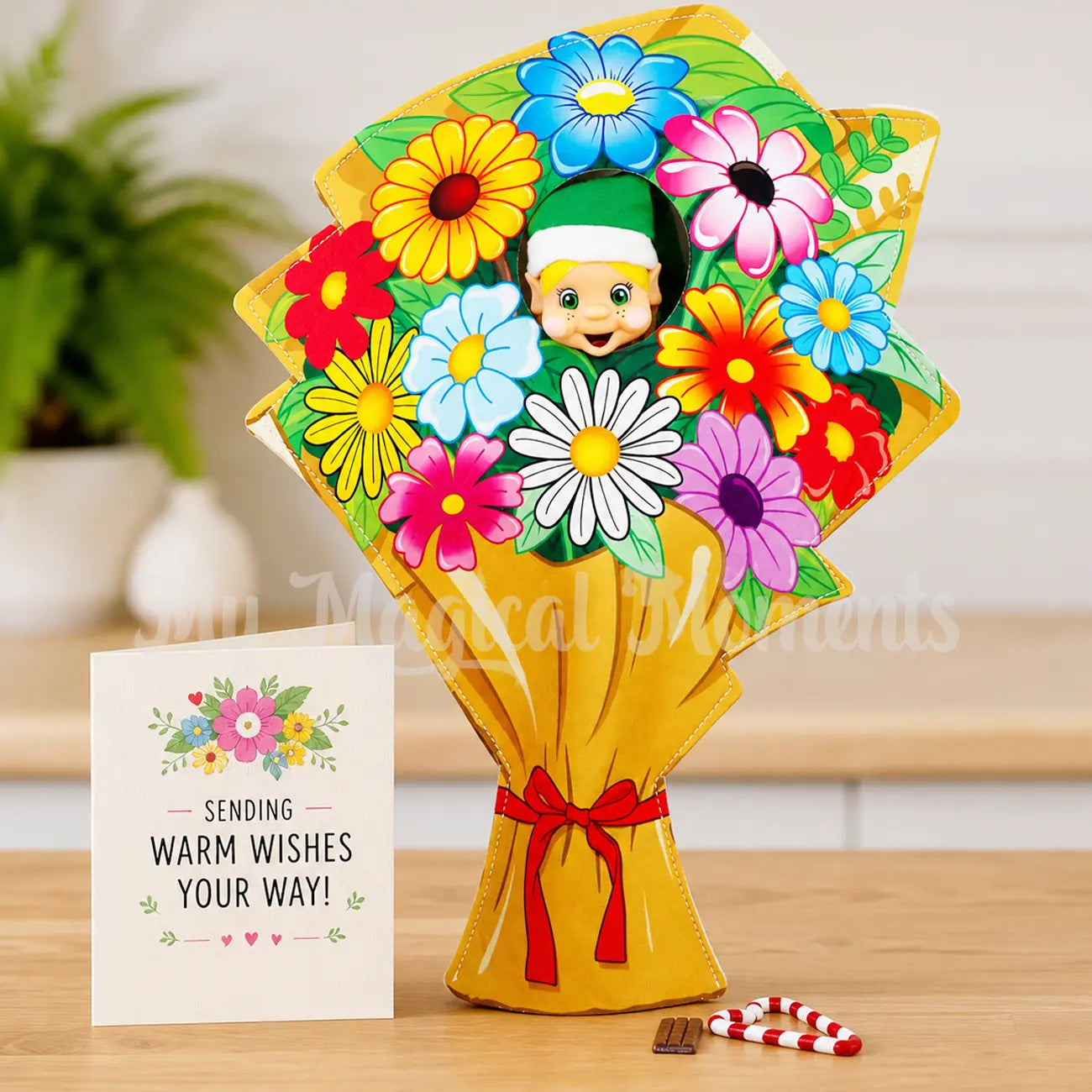 Blonde Hair My Elf Friends Bouquet of flowers costume with mini chocolate and candy canes