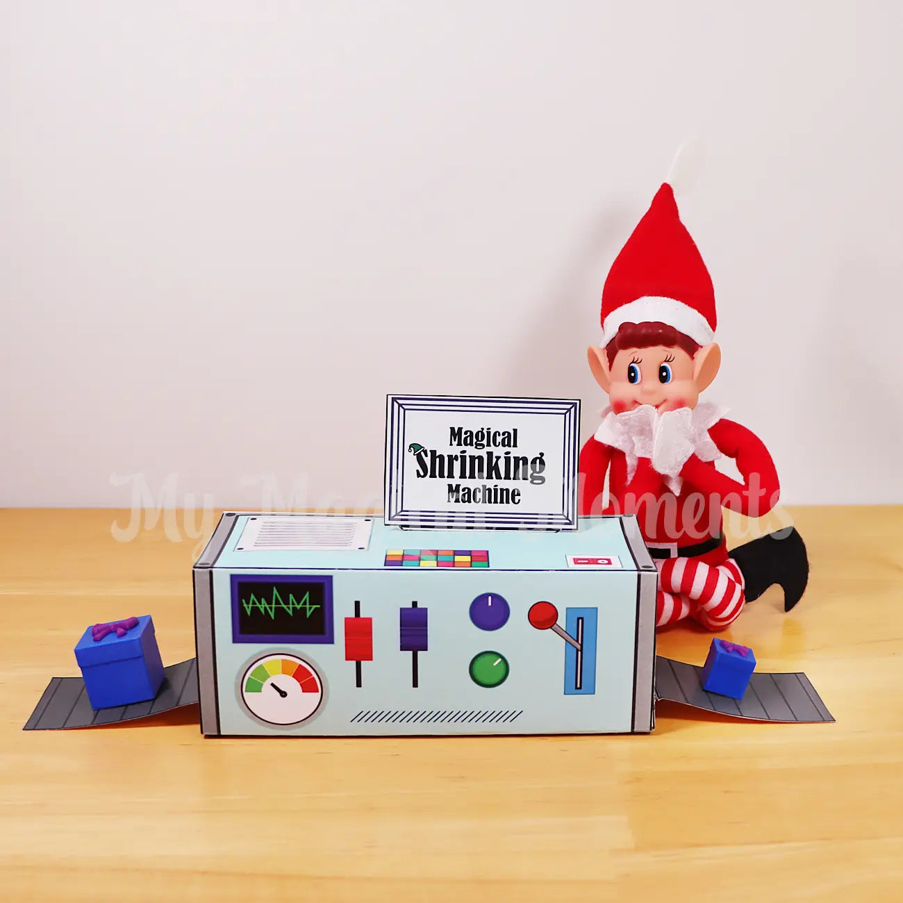 Elves Behavin Badly using a Shrinking Machine, to shrink elf sized Presents