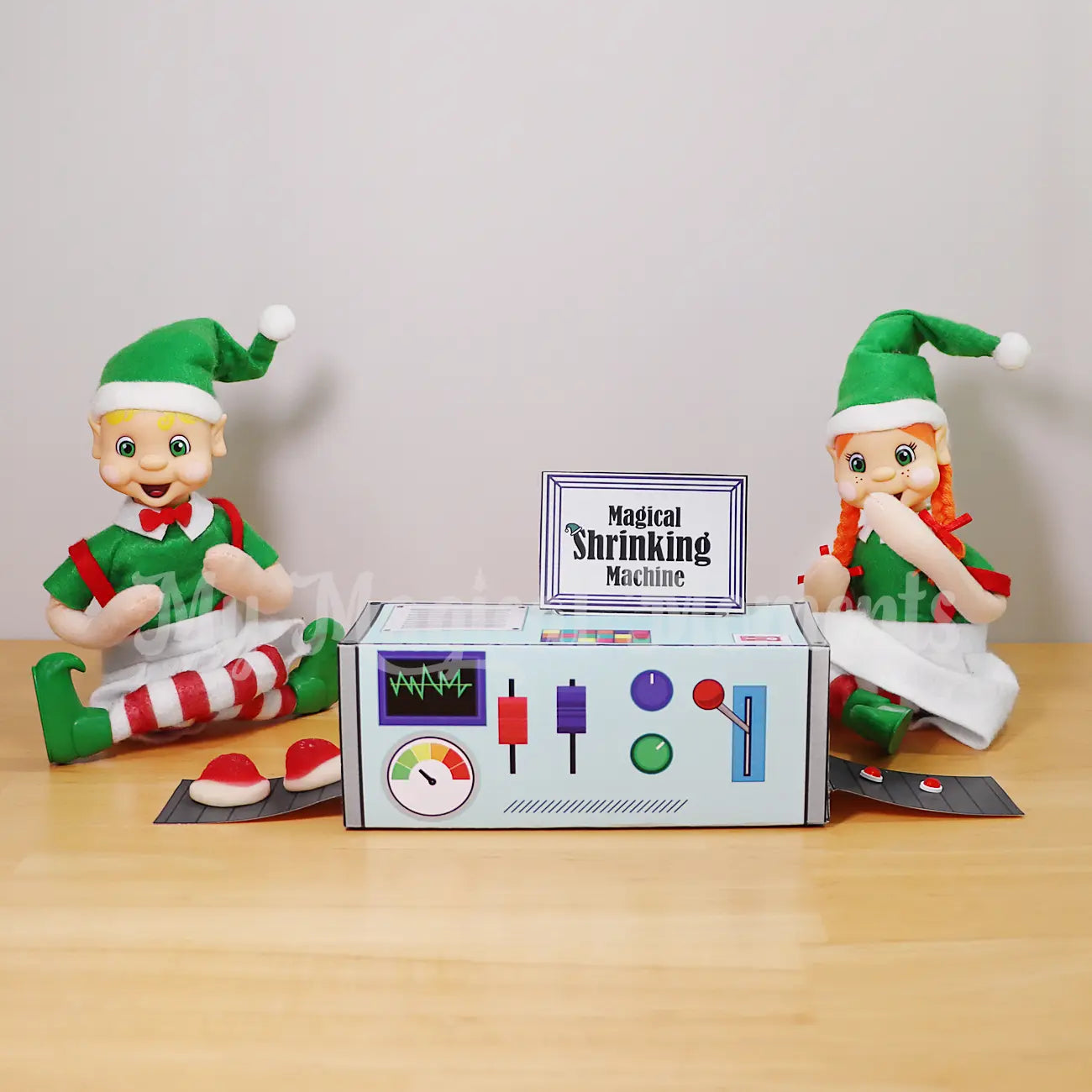 Bendable Elf Friends Elves using a shrinking machine with lollies