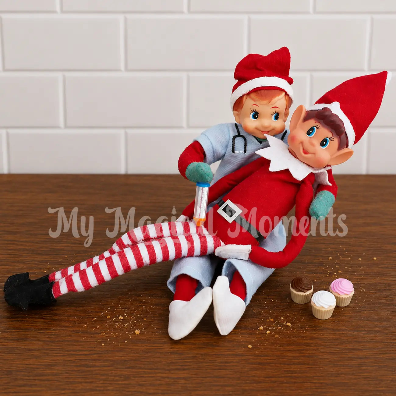 elf nurse giving elf a epi pen for allergy