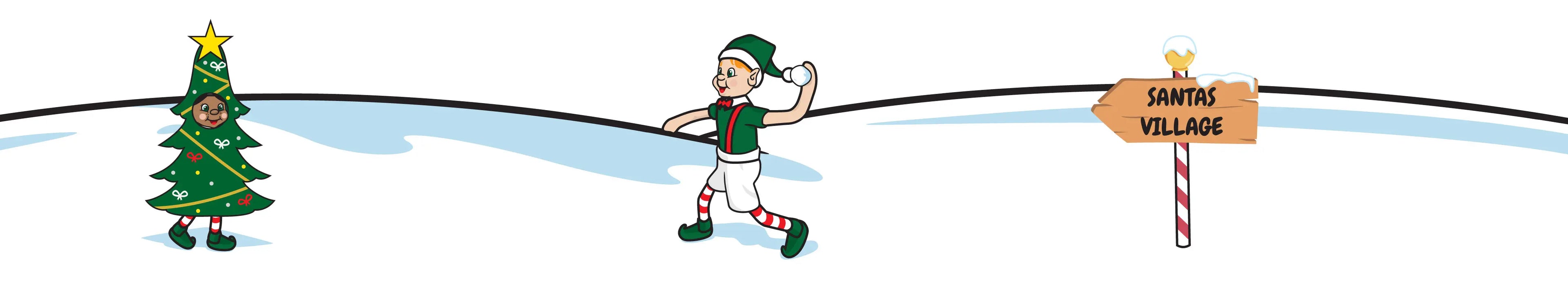 My Magical Moments Elf footer snow scene throwing snowball Tree