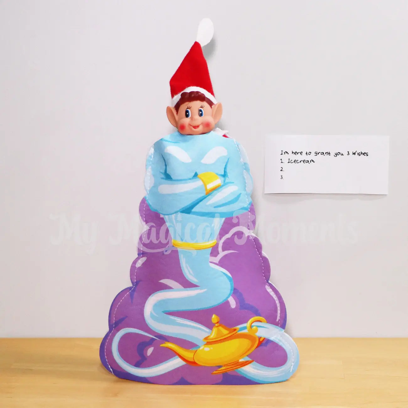 Elves behavin badly wearing a genie costume granting wishes