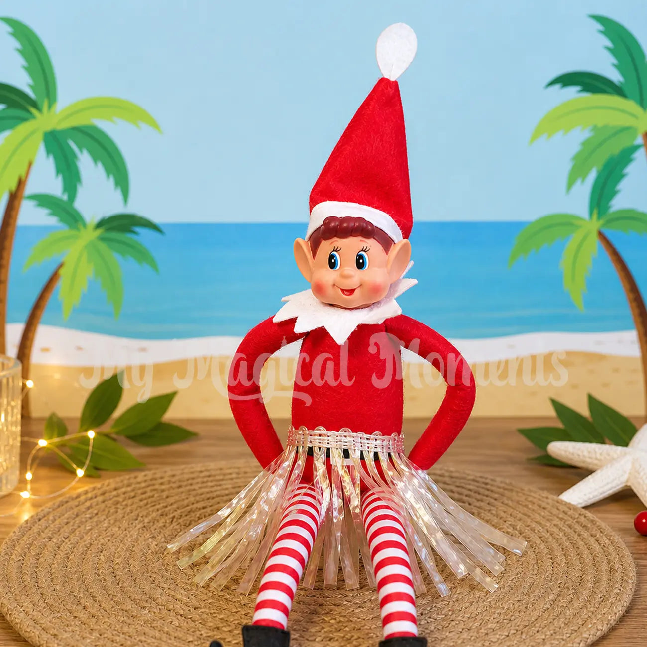 elf wearing a hula skirt