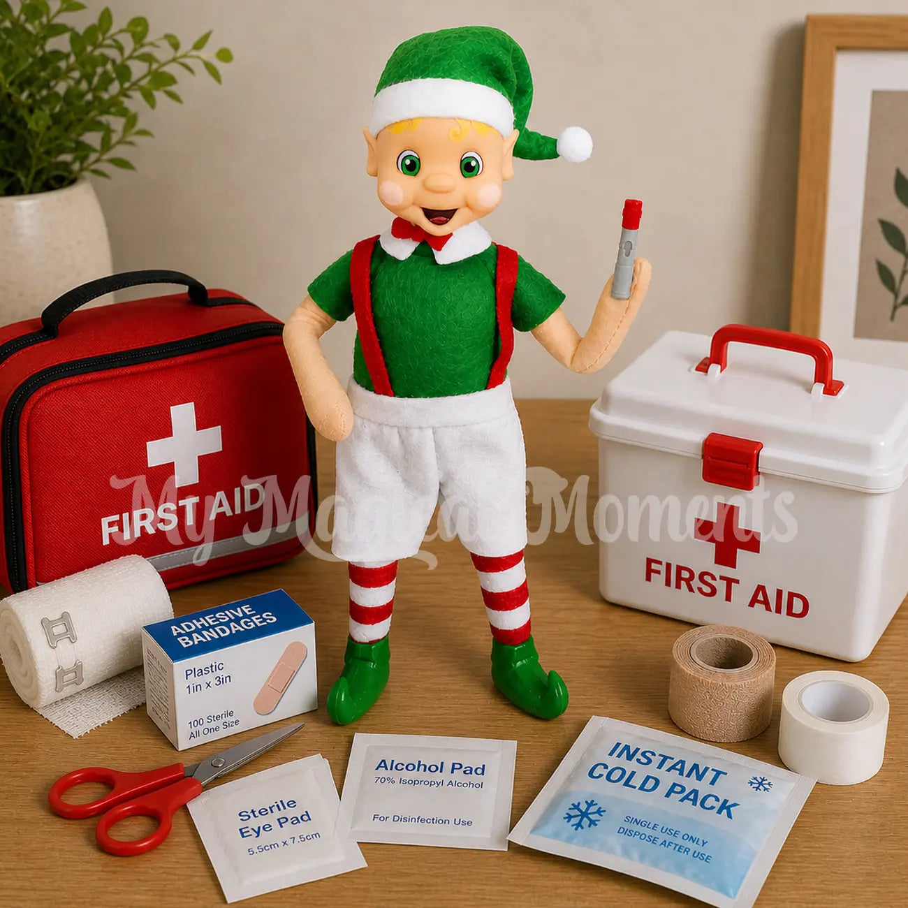 Elf holding miniature Humira pen