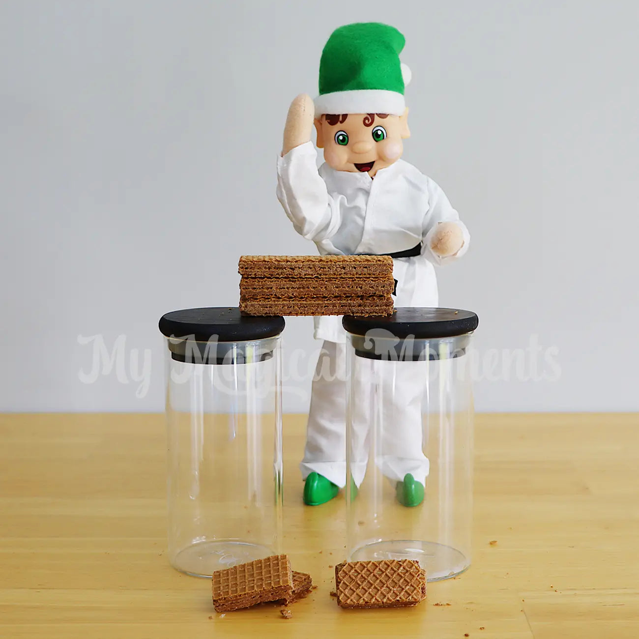 elf karate chopping wafer sticks