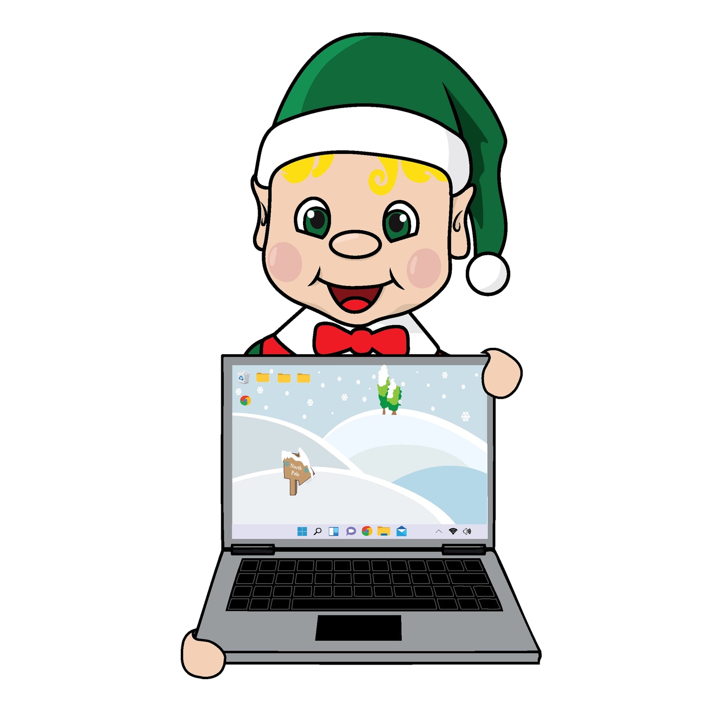 elf holding a laptop clipart