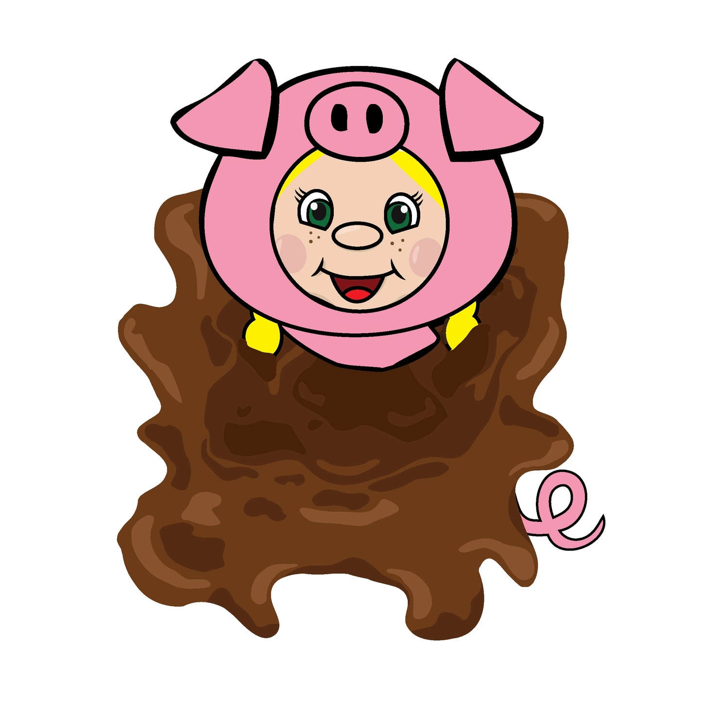 Pig Elf in mud, clipart