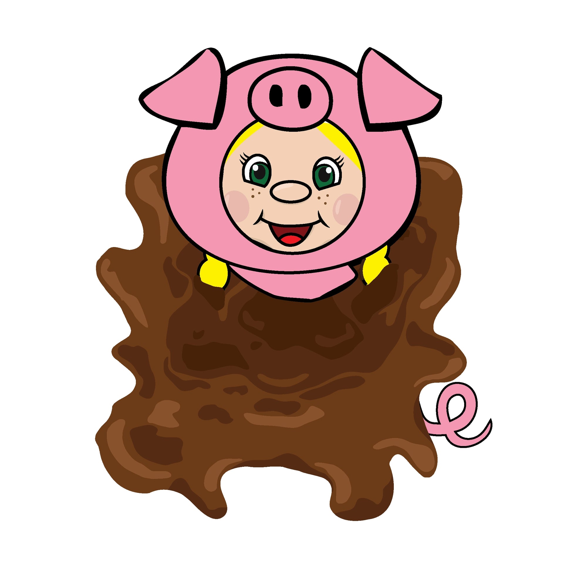 Pig Elf in mud, clipart