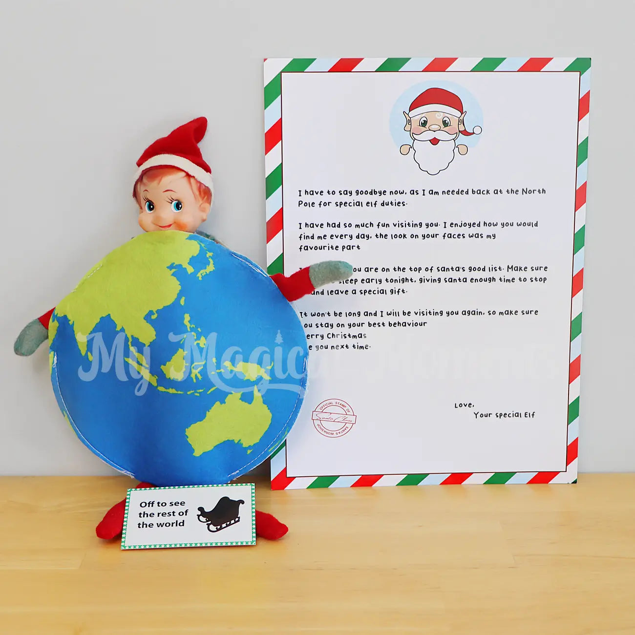 Elf wearing a globe costume