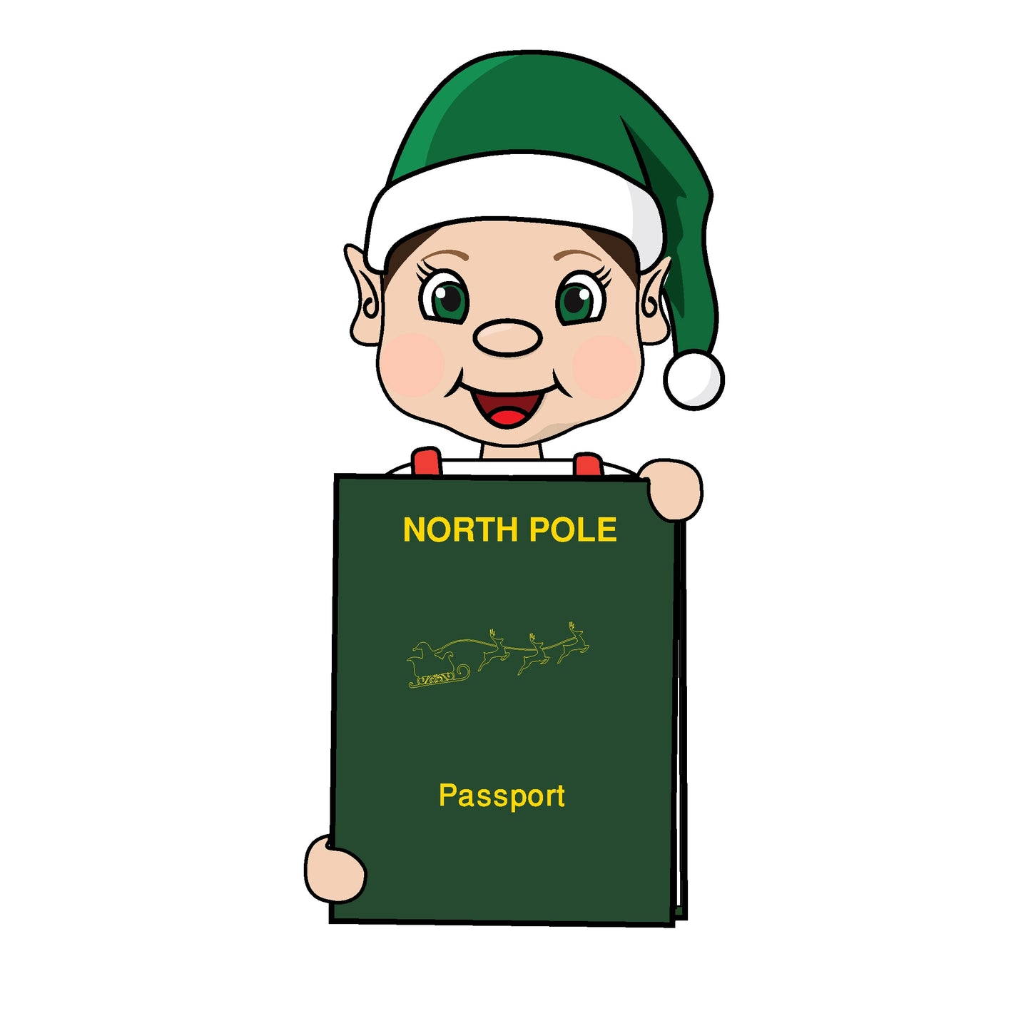 Brown hair elf toddler holding passport clipart