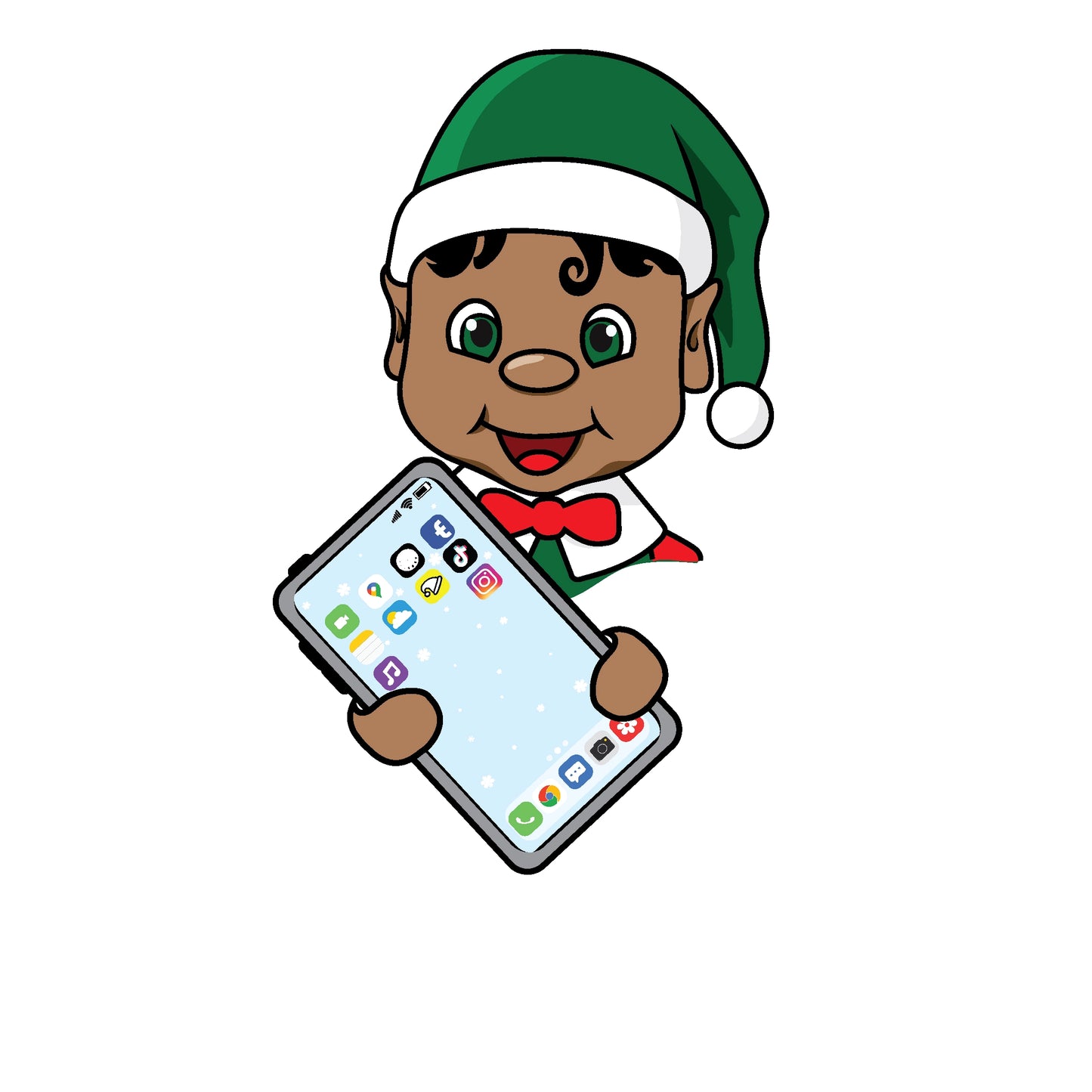 Elf holding a mobile phone clipart