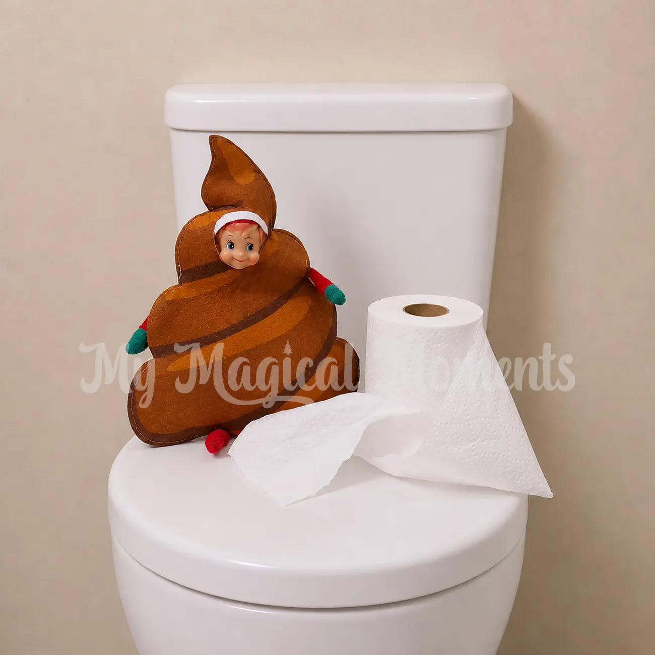 elf toilet prank dressed as poo