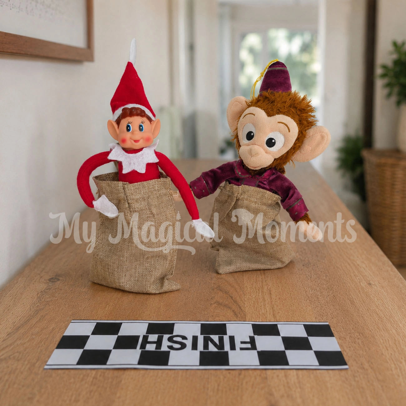 Sack Race elves racing to the finish line.