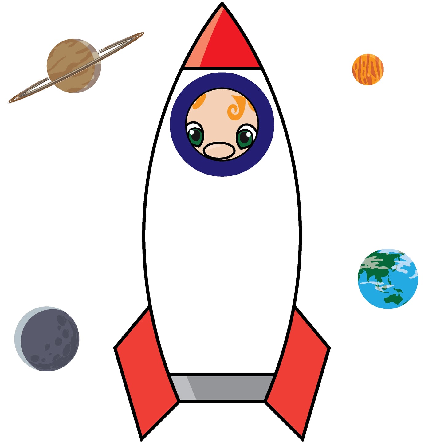 Elf in a rocket ship flying in space clipart