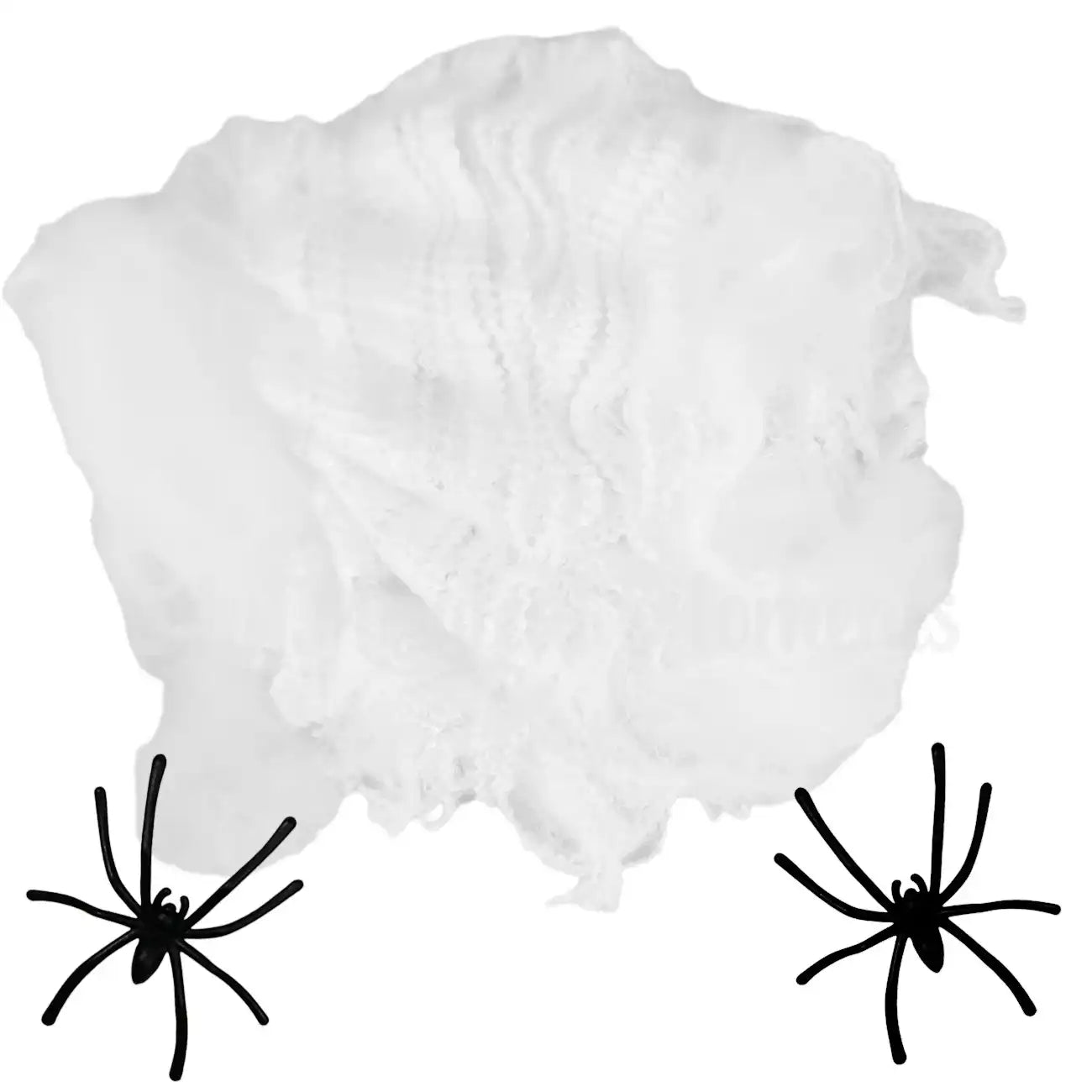 Spider web elf prop with two fake spiders