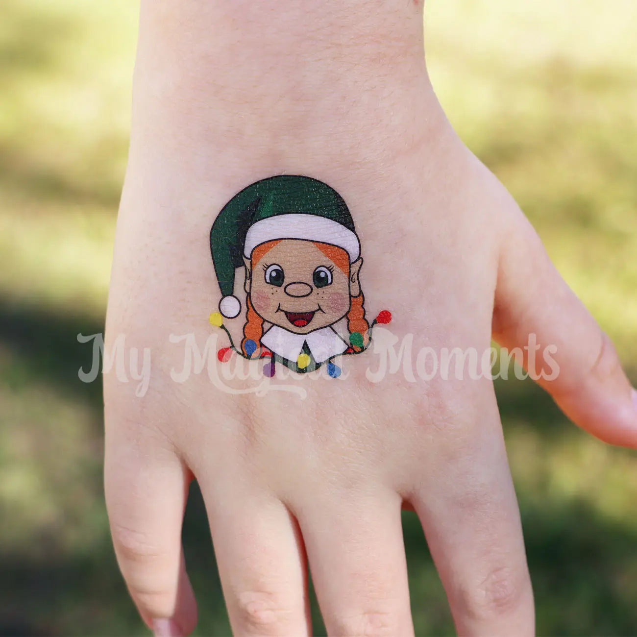 Orange Hair My Elf Friends Temporary Tattoo on child's Hand