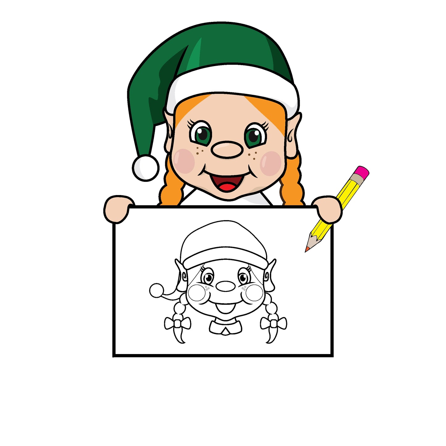 Elf clipart holding colour page