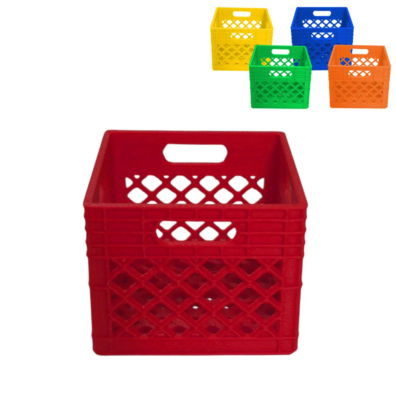 Miniature elf milk crates, Red, blue, green, orange and yellow