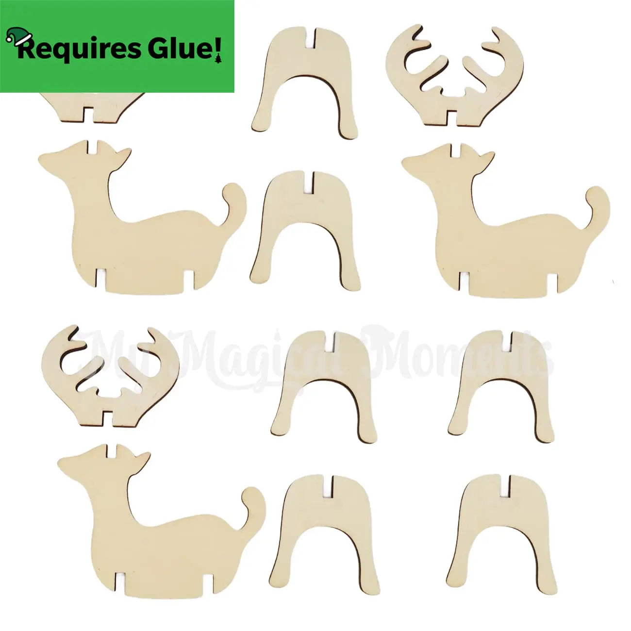 Wooden elf reindeers disassembled