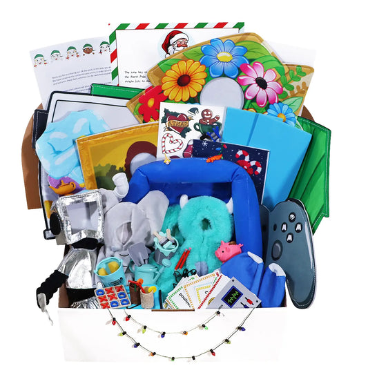 24 Day pack for 2 elves, box full of props for elf antics