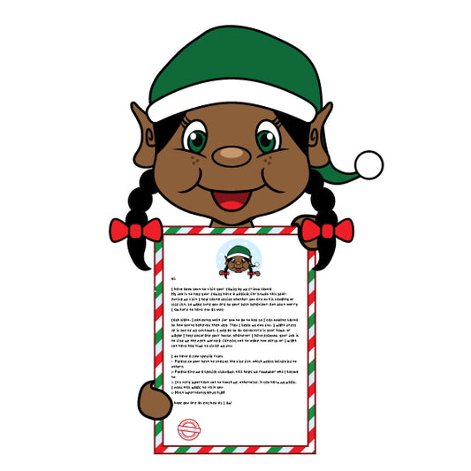 black hair girl elf holding arrival letter clipart