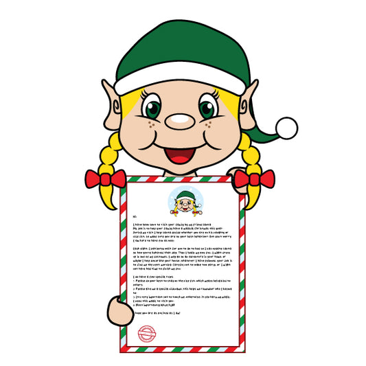 blonde haired girl elf holding arrival letter clipart