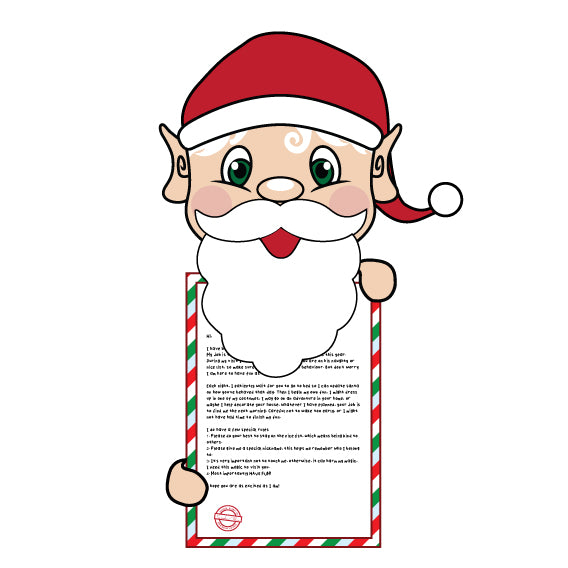 Santa holding an elf goodbye letter