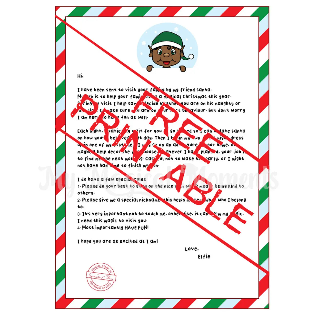 Free printable arrival letter - Boy Black Hair elf