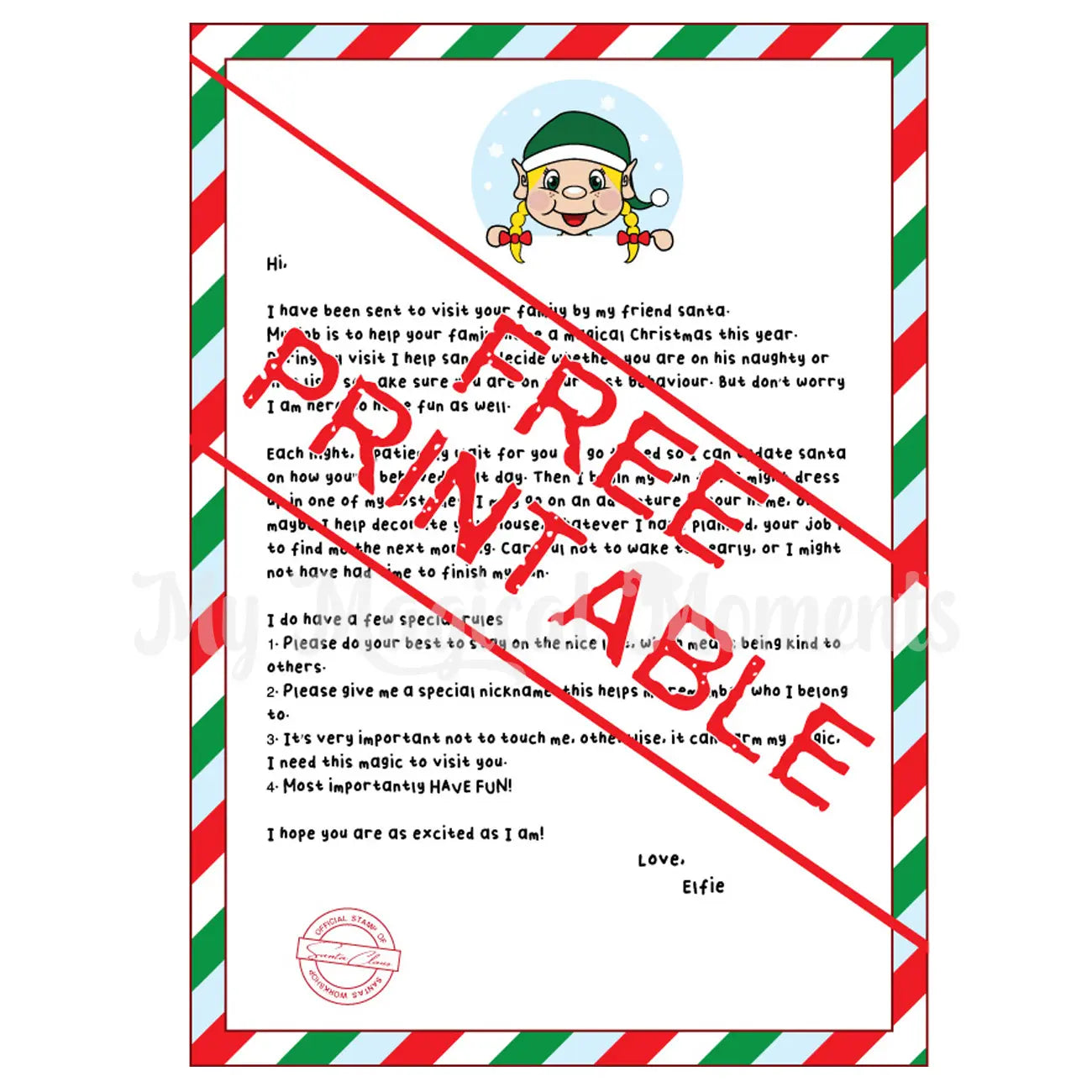 Free printable arrival letter - Girl Blonde Hair elf