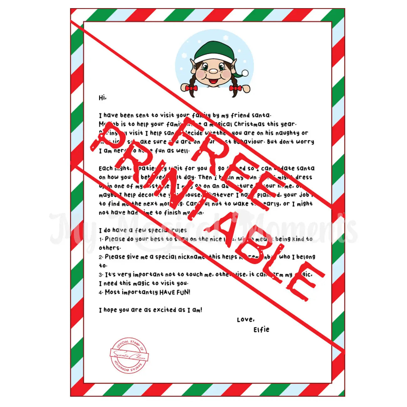 Free printable arrival letter - Girl Brown Hair elf