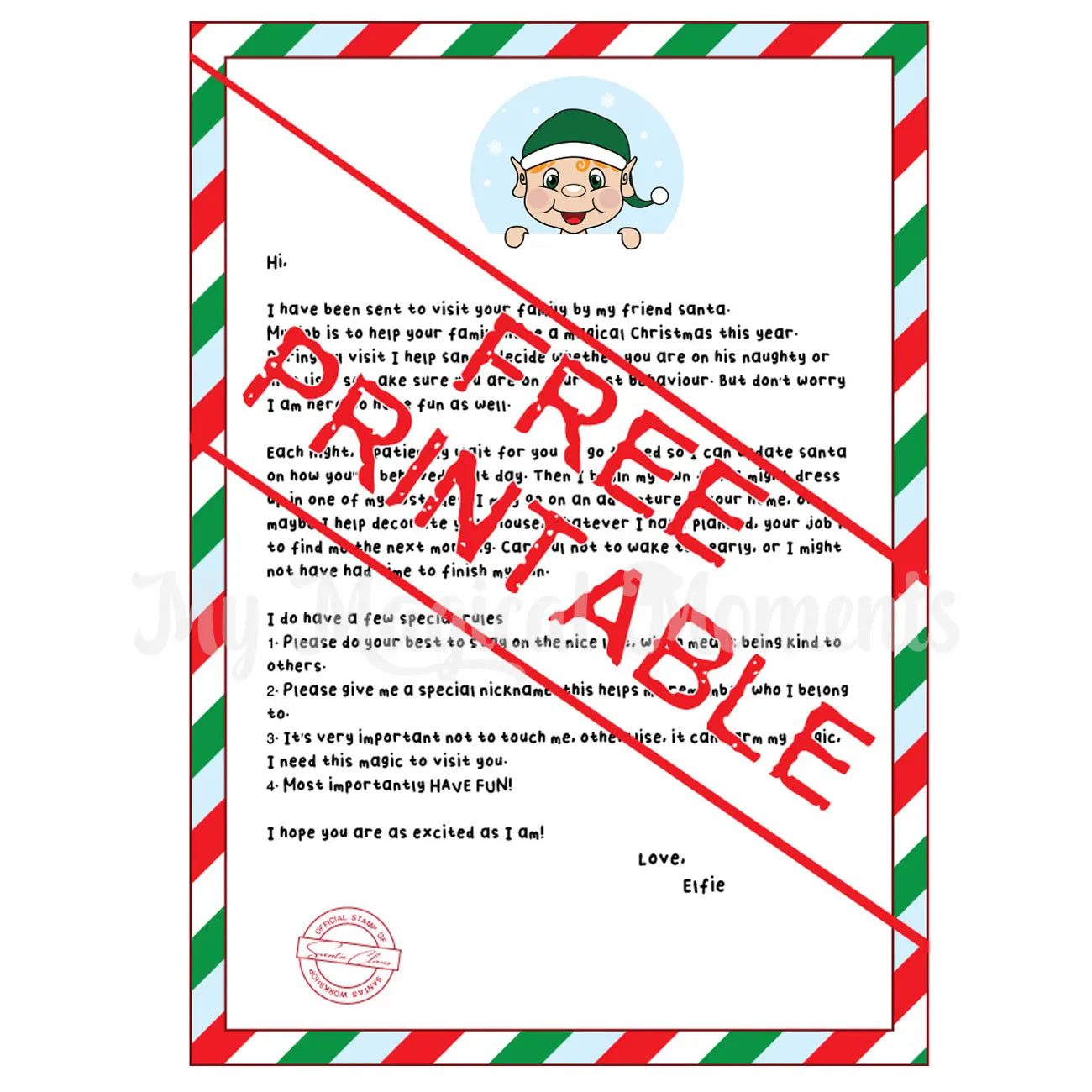 Free printable arrival letter - Boy Orange Hair elf