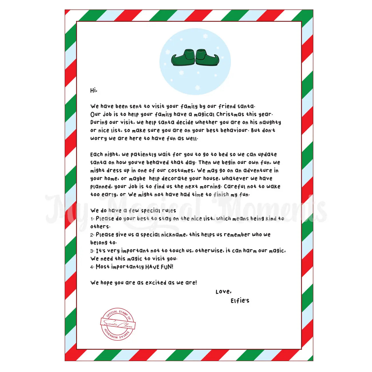 elf arrival letter for 2 elves favourites